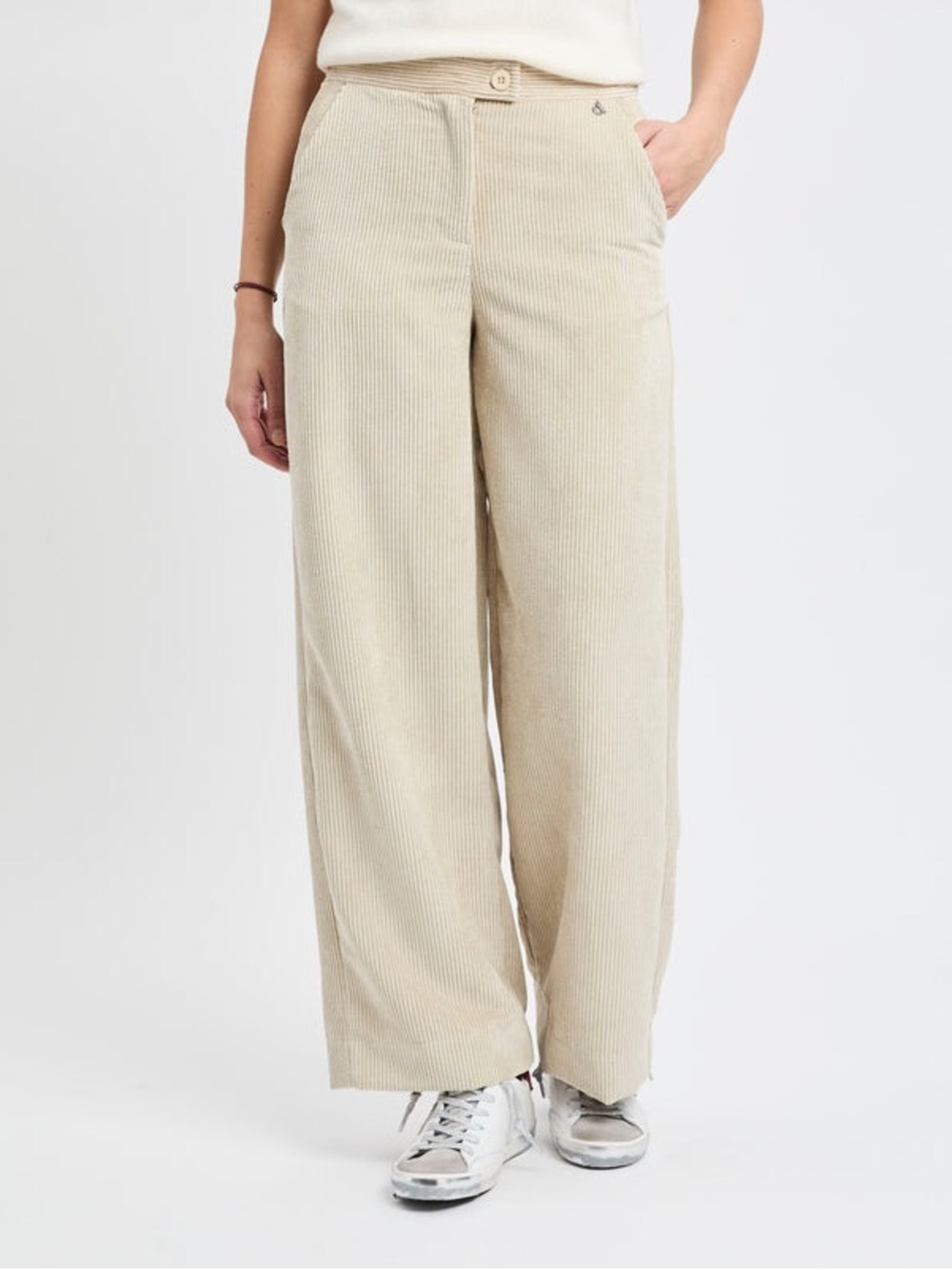 Dixie Wide-Leg Corduroy Pants in Light Beige - Sz S